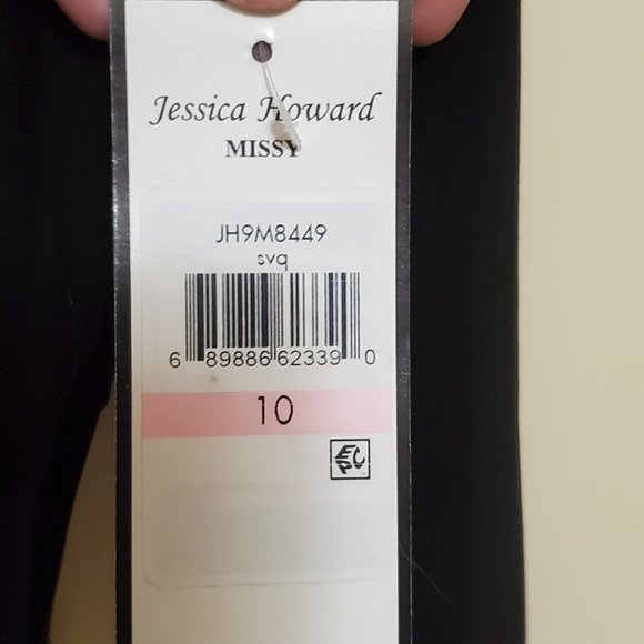 Women Jessica Howard 10 Cocktail Dress Black w/Striped Skirt Belt Beautiful NWT - Picture 9 of 10